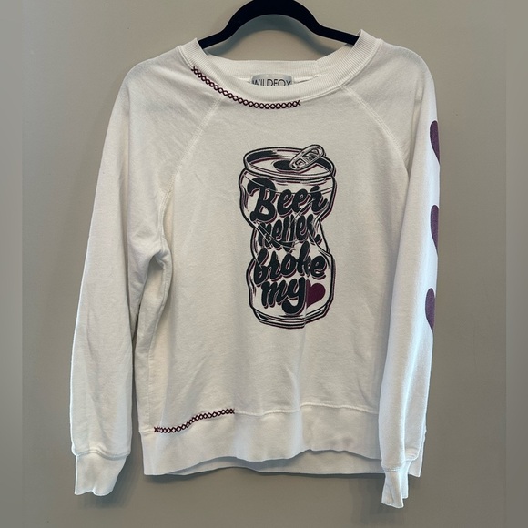 Wildfox White Sweater “Beer Never Broke My Heart” Graphic XS - Picture 1 of 5